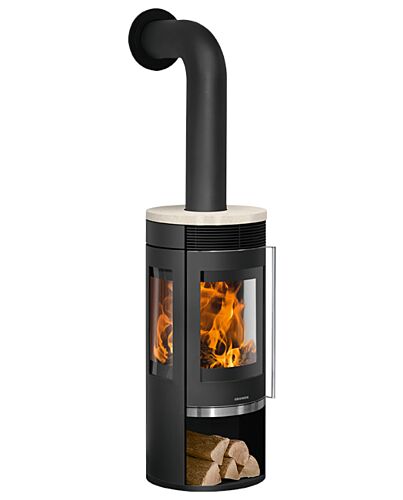 Oranier Kaminofen Rota Tre 2.0 Stahl Schwarz, Top Kalkstein Bianco | klimaworld.com