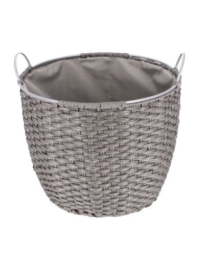 Kaminholzkorb „Rattan“ 57 Liter, Ø 39 cm, hellgrau, Schmutzfang