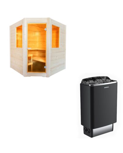 Sentiotec Sauna Set Basic Corner mit Saunaofen 100 inkl. Steuerung | klimaworld.com