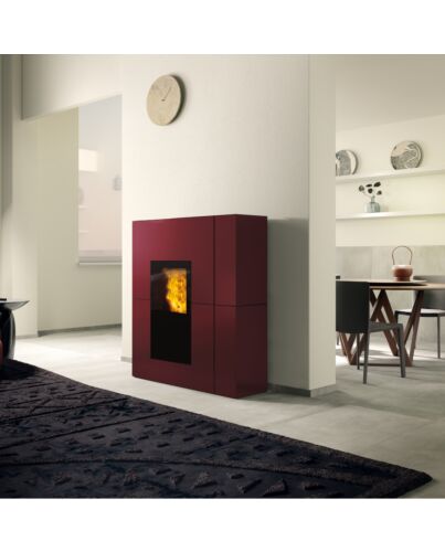 Edilkamin Pelletofen wasserführend Blade2 H 18 Up Stahl bordeaux