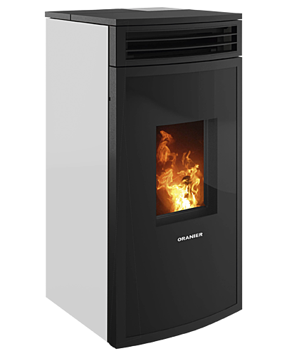 Oranier Pelletofen Neta Seidenweiß, Anschluss hinten | klimaworld.com