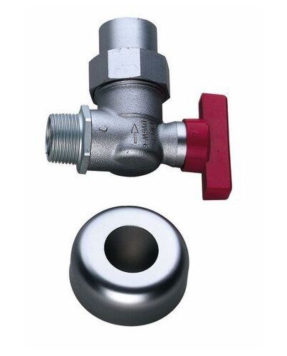 Gashahn R 3/4 mit thermischer Absperrvorrichtung, Eckform mit Rosette, Nr 440/12. Für Erd - und Flüssiggas