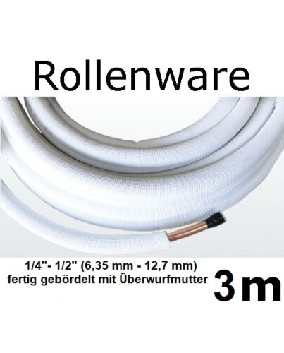 Kältemittelleitung Isoliert Klimarohr Doppelrohr 3 Meter Rolle 1/4'' 1/2''