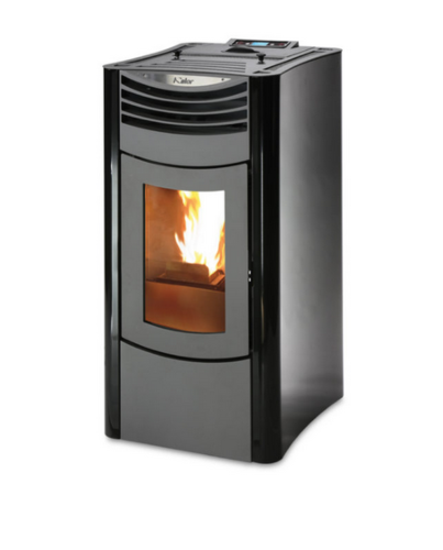 KALOR Pelletkaminofen NUX 98 Line Mod. 6 mit geschwungenen Glasseiten 6 kW in Schwarz