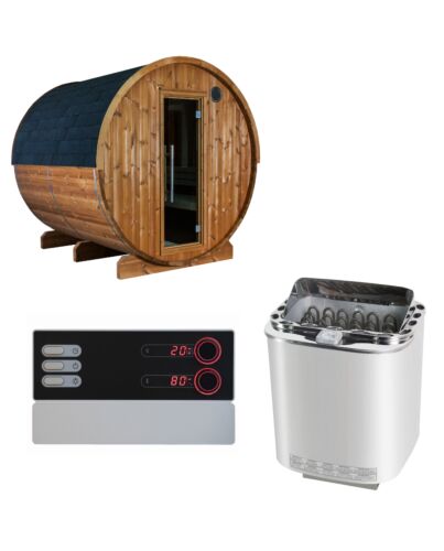 Sentiotec Sauna Set Kaski 220 View mit Saunaofen Nordex Combi Next und Steuerung Pro B3 | klimaworld.com