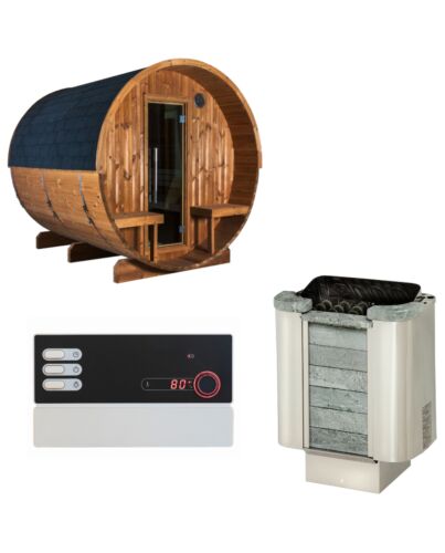 Sentiotec Sauna Set Kaski 240 Panorama mit Saunaofen Cumulus und Steuerung Pro B2 | klimaworld.com