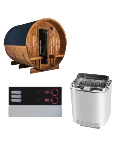 Sentiotec Sauna Set Kaski 240 View mit Saunaofen Nordex Combi Next und Steuerung Pro B3 | klimaworld.com