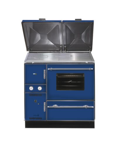 Wamsler wasserführender Holzofen K 148 CL Stahlplatte blau Chrom, Rauchrohr rechts | Klimaworld.com