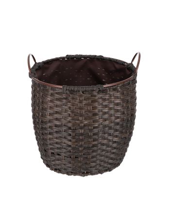 Kaminholzkorb „Rattan“ 18 Liter, Ø 48 cm, braun, Schmutzfang