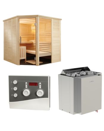 Sentiotec Sauna Set Alaska Corner mit Saunaofen Viking Combi und Steuerung K3-Next | klimaworld.com