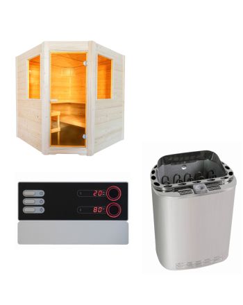 Sentiotec Sauna Set Basic Corner mit Saunaofen Scandia Next Combi und Steuerung Pro B3 | klimaworld.com
