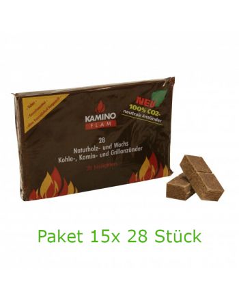 KaminoFlam Naturholz- und Wachs Kohle-, Kamin- Grillanzünder 15x 28Stk