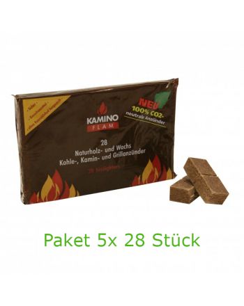 KaminoFlam Naturholz- und Wachs Kohle-, Kamin- Grillanzünder 5x 28Stk
