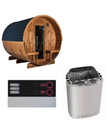 Sentiotec Sauna Set Kaski 240 Panorama mit Saunaofen Scandia Next Combi und Saunaofen Pro B3 | klimaworld.com