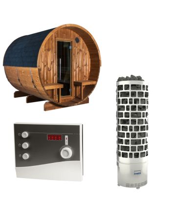 Sentiotec Sauna Set Kaski 240 View mit Saunaofen ARI und Steuerung K2-Next | klimaworld.com