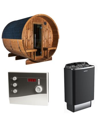 Sentiotec Sauna Set Kaski 240 View mit Saunaofen 100 E und Steuerung K2-Next | klimaworld.com