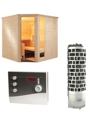 Sentiotec Sauna Set Komfort Corner mit Saunaofen ARI und Steuerung K2-Next | klimaworld.com
