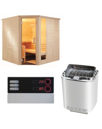 Sentiotec Sauna Set Komfort Corner mit Saunaofen Nordex Combi Next und Saunasteuerung Pro B3 | klimaworld.com