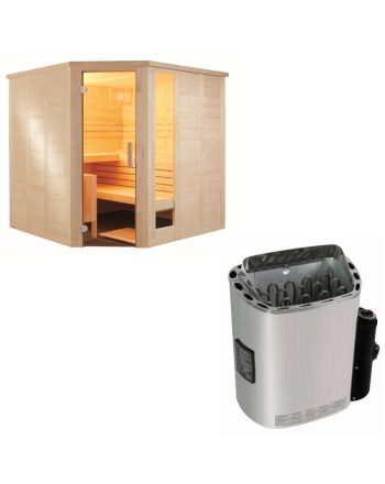 Sentiotec Sauna Set Komfort Corner Large mit Saunaofen Scandia Next inkl. Steuerung | klimaworld.com