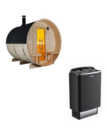 Sentiotec Sauna Set Fasssauna Kuusi 240 Canopy mit Saunaofen 100 inkl. Steuerung | klimaworld.com