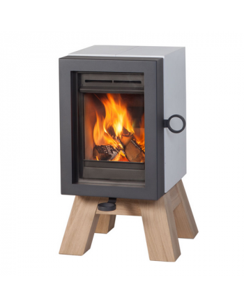 Kaminofen OAK . Betonverkleidung weiß, Holzfuss