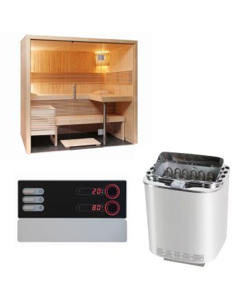 Sentiotec Sauna Set Panorama Small mit Saunaofen Nordex Combi Next und Saunasteuerung Pro B3 | klimaworld.com