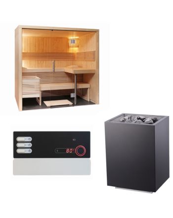 Sentiotec Sauna Set Panorama Small mit Saunaofen Home FIN und Steuerung Pro B2 | klimaworld.com