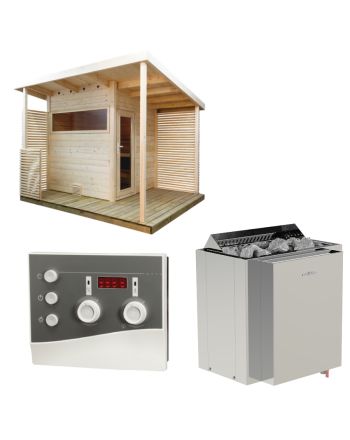 Sentiotec Saunaset Gartensauna Scala Medium mit Saunaofen Viking Combi und Steuerung K3-Next | klimaworld.com