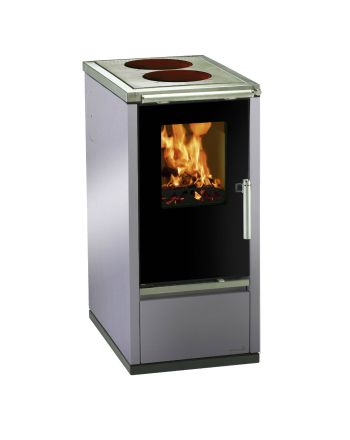 Wamsler Holzherd W1-40 Edelstahl mit schwarzer Tür | Klimaworld.com