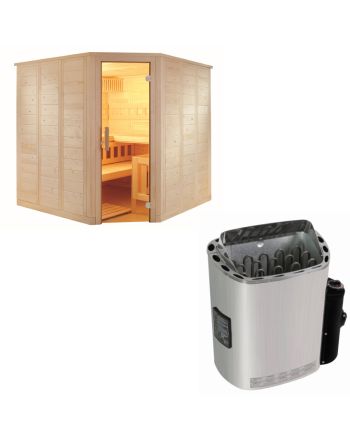 Sentiotec Sauna Set Wellfun Corner mit Saunaofen Scandia Next inkl. Steuerung | klimaworld.com